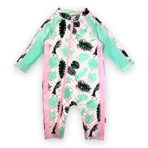 Sunsuit - Long Sleeve Romper Swimsuit | "Palm Breeze" (6-12M)